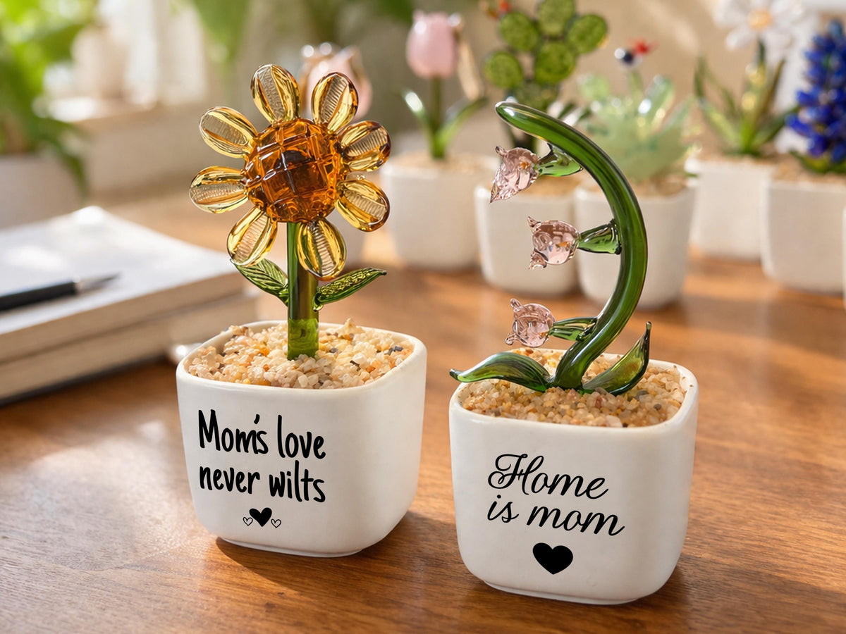 Personalized Mom Mini Flower Pot, Custom Mother's Day Gifts, Handmade Stained Glass Flower Pot, Everlasting Flower Gifts for Mom Birthday