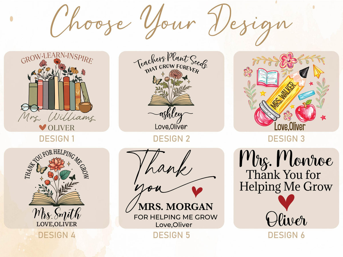 Thank You Gifts for Teacher Glass Flower Pot with Custom Name, Thank You for Helping Me Grow, Teacher Appreciation End of Year Teacher Gift