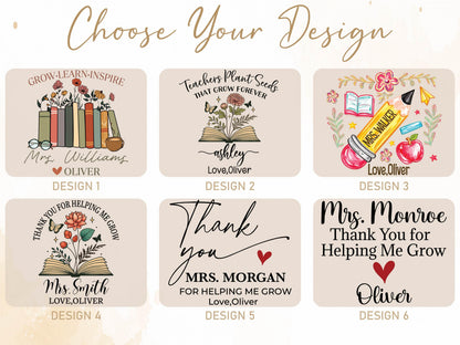 Thank You Gifts for Teacher Glass Flower Pot with Custom Name, Thank You for Helping Me Grow, Teacher Appreciation End of Year Teacher Gift