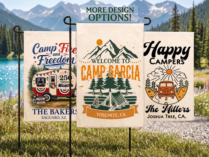 Family Name Camping Flag, Personalized Camp Name Sign, Custom Campsite Sign, Gift for Camping Theme Wedding Gifts for Newly Married Couple