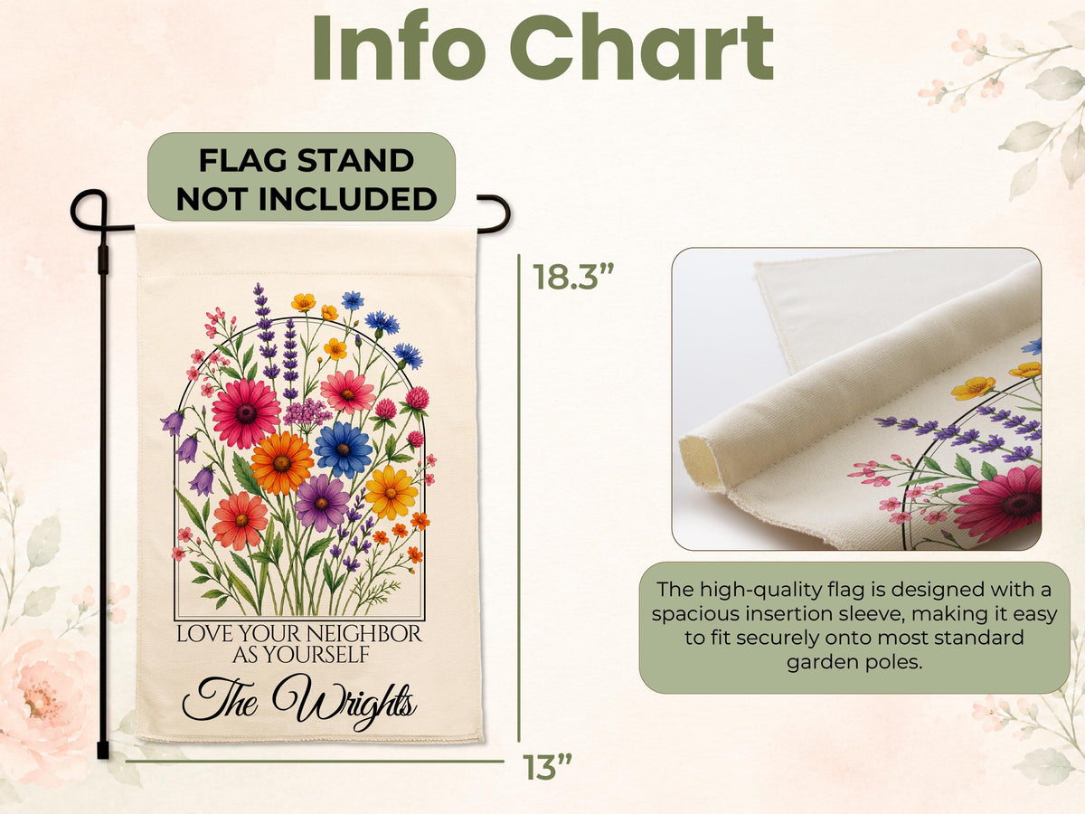 Personalized Floral Garden Flag, Family Gifts for New Home Owner, Initial Yard Décor, Custom Family Name Welcome Flag, Housewarming Gifts