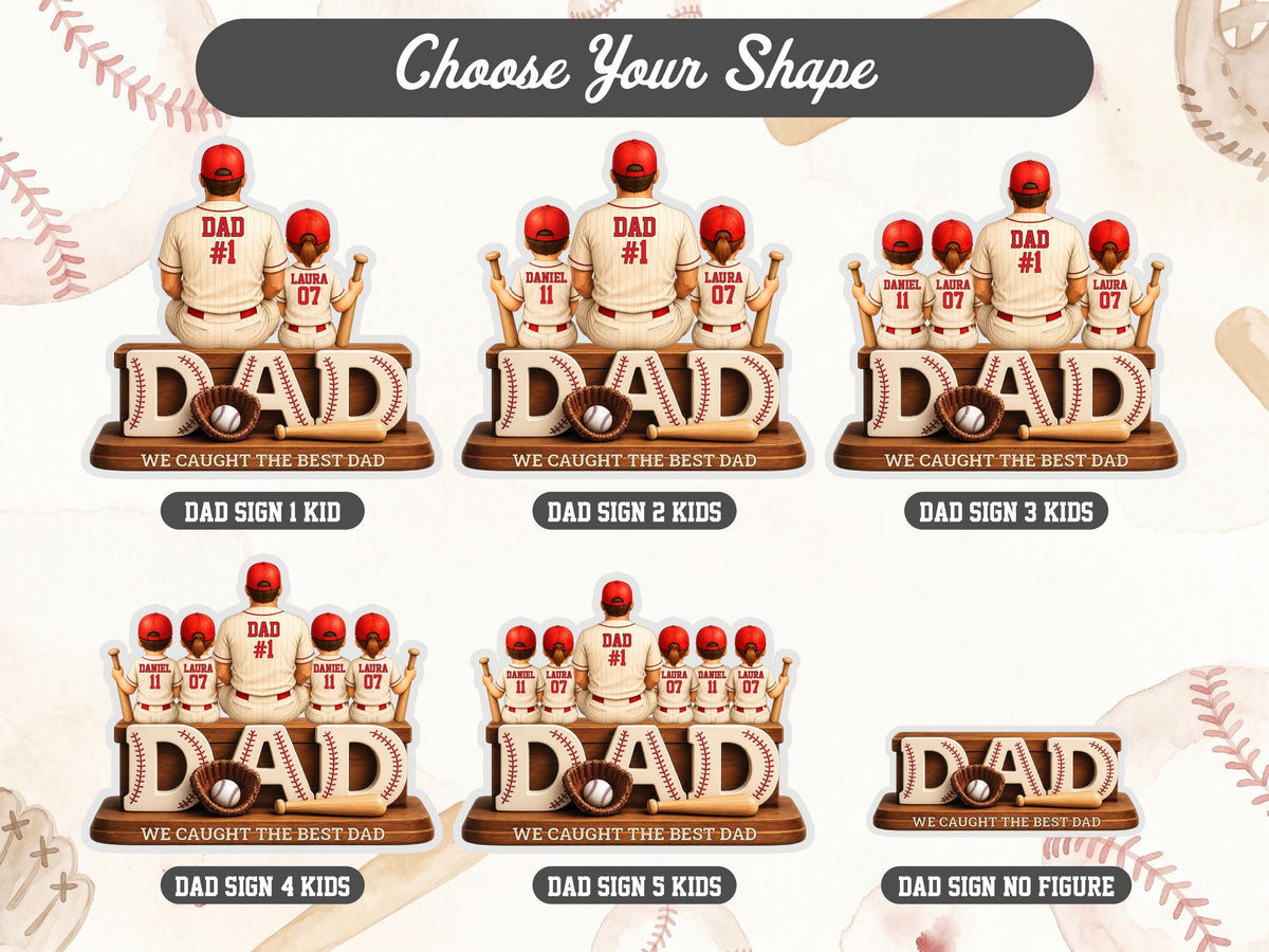 Personalized Dad Baseball Gift, We Caught the Best Dad Sign, 2D Acrylic Plaque for Father's Day Gift for Dad, Gift for Husband, Grandpa Gift
