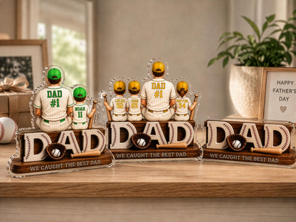 Personalized Dad Baseball Gift, We Caught the Best Dad Baseball Sign, Father's Day Gift for Dad, 2D Acrylic Plaque for Husband, Grandpa Gift
