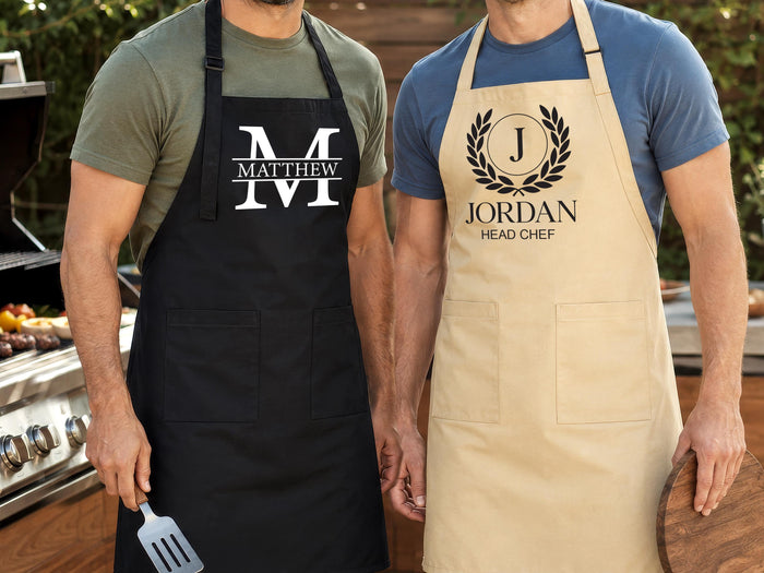 Personalized Initial Apron for Men Gifts, Custom Family Apron Cooking Gift for Fathers Gifts, Monogram Aprons for Barbeque Gifts for Dad
