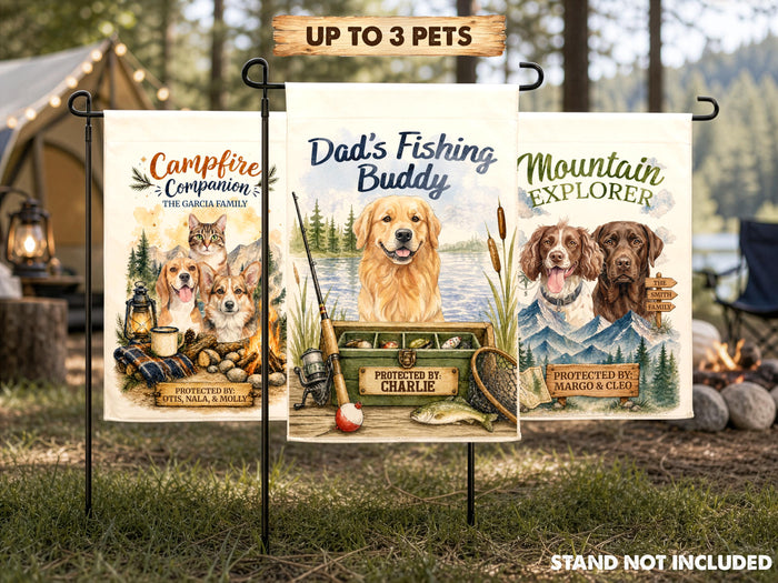 Personalized Pet Garden Flag, Custom Pet Portrait from Photo, Dog Cat Camping Flag, RV Campsite Decor, Dog Mom Dad Gift