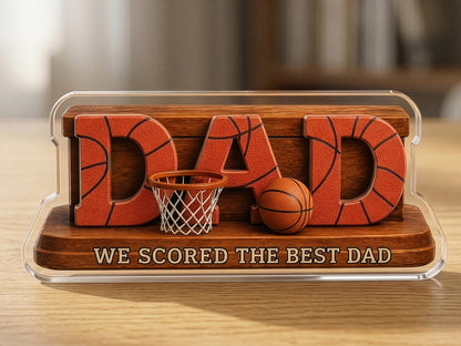 Personalized Basketball Dad Gift, We Scored The Best Dad Sign, 2D Acrylic Plaque with Kids Names, Father's Day Gift for Grandpa Husband