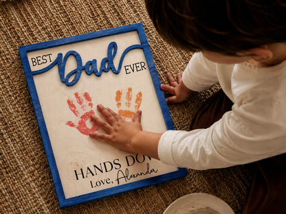 Personalized Hands Down Best Dad Ever Sign, Fathers Day Gift Keepsake Handprint Sign, Custom Wooden Sign, DIY Hand Print Sign for Dad Gift