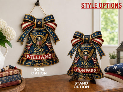 Personalized USA 250 Liberty Bell Sign, Custom Family Name Patriotic Door Hanger, 4th of July Wooden Door Sign, 1776-2026 America Decor