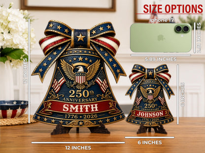 Personalized USA 250 Liberty Bell Sign, Custom Family Name Patriotic Door Hanger, 4th of July Wooden Door Sign, 1776-2026 America Decor