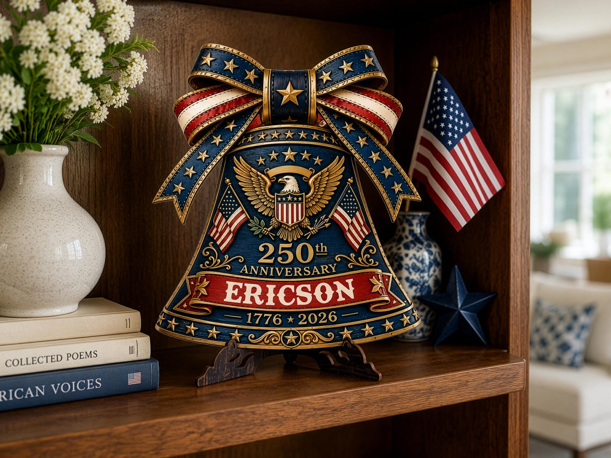 Personalized USA 250 Liberty Bell Sign, Custom Family Name Patriotic Door Hanger, 4th of July Wooden Door Sign, 1776-2026 America Decor