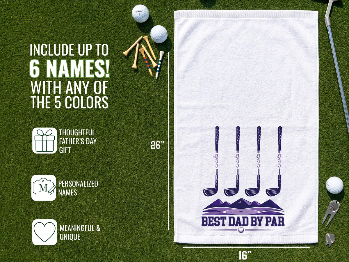 Personalized Golf Towel for Dad, Best Dad By Par Gift with Kids Names, Custom Father’s Day Golf Gift for Dad Grandpa, Golf Lover Gift