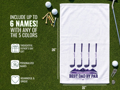Personalized Golf Towel for Dad, Best Dad By Par Gift with Kids Names, Custom Father’s Day Golf Gift for Dad Grandpa, Golf Lover Gift