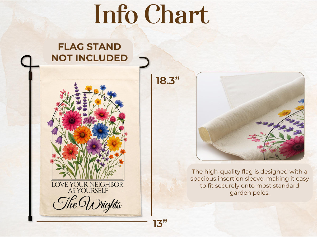 Personalized Floral Garden Flag, Family Name Flag Housewarming Gift, Custom Initial Yard Decor Flag, Watercolor Chinoiseries Flag