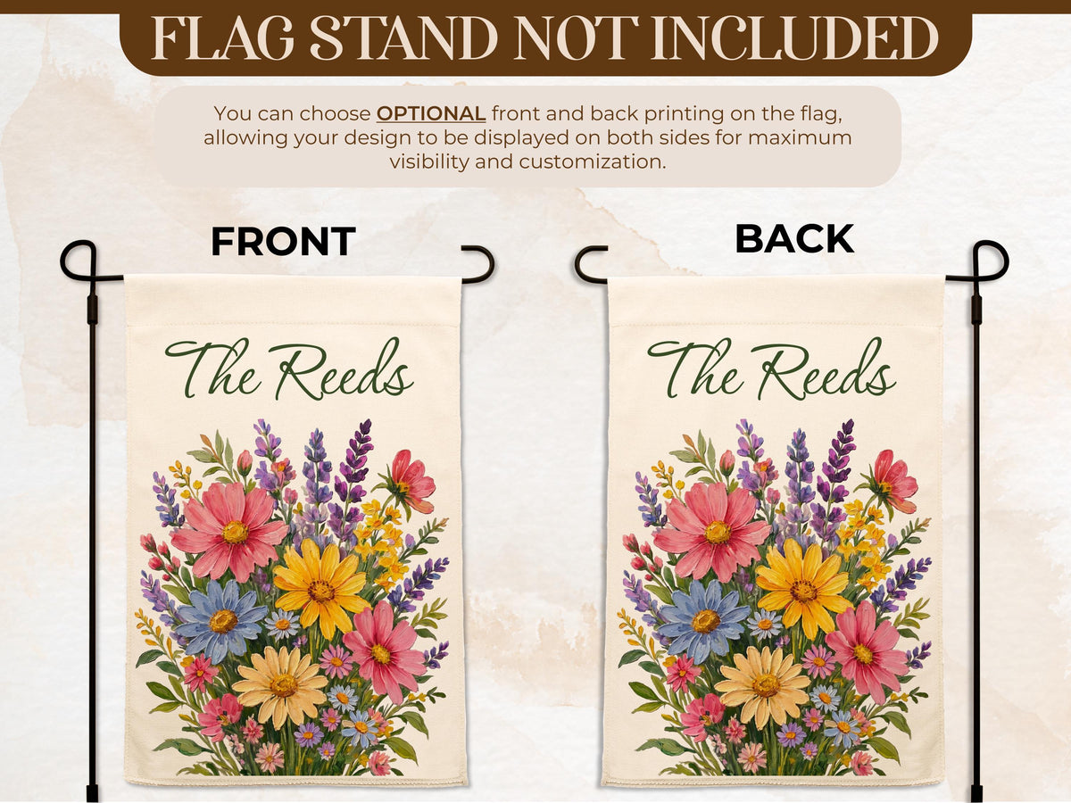Personalized Floral Garden Flag, Family Name Flag Housewarming Gift, Custom Initial Yard Decor Flag, Watercolor Chinoiseries Flag