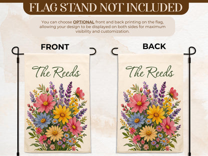 Personalized Floral Garden Flag, Family Name Flag Housewarming Gift, Custom Initial Yard Decor Flag, Watercolor Chinoiseries Flag