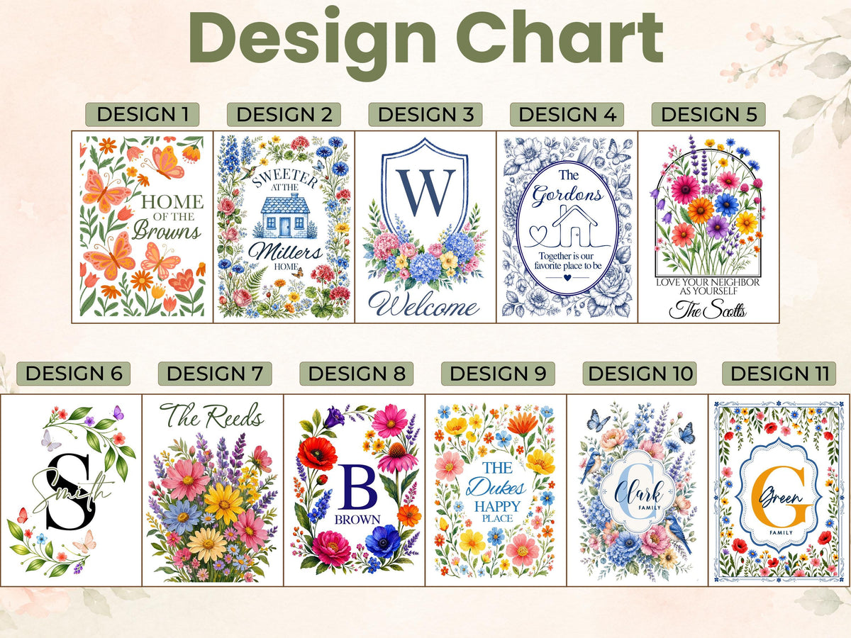 Personalized Floral Garden Flag, Family Gifts for New Home Owner, Initial Yard Décor, Custom Family Name Welcome Flag, Housewarming Gifts