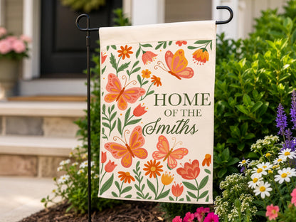 Personalized Floral Garden Flag, Family Gifts for New Home Owner, Initial Yard Décor, Custom Family Name Welcome Flag, Housewarming Gifts