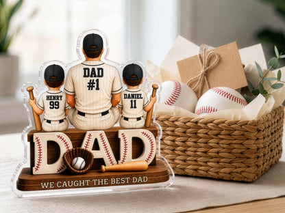 Personalized Dad Baseball Gift, We Caught the Best Dad Baseball Sign, Father's Day Gift for Dad, 2D Acrylic Plaque for Husband, Grandpa Gift