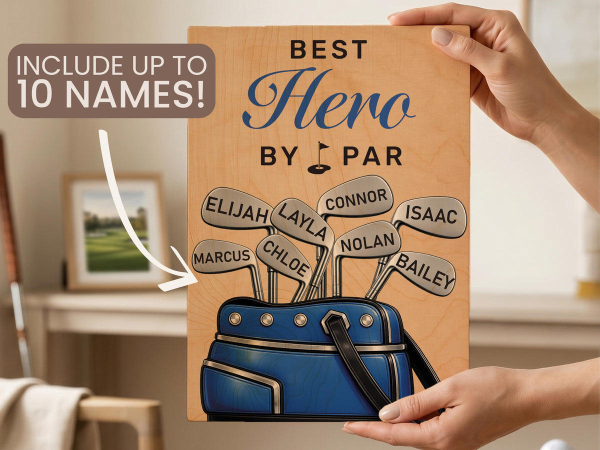 Personalized Dad or Grandpa Golf Sign, Best Dad by Par Fathers Day Golfing Gift for Daddy, Custom Golf Plaque, Grandparent Golf Lover Gift