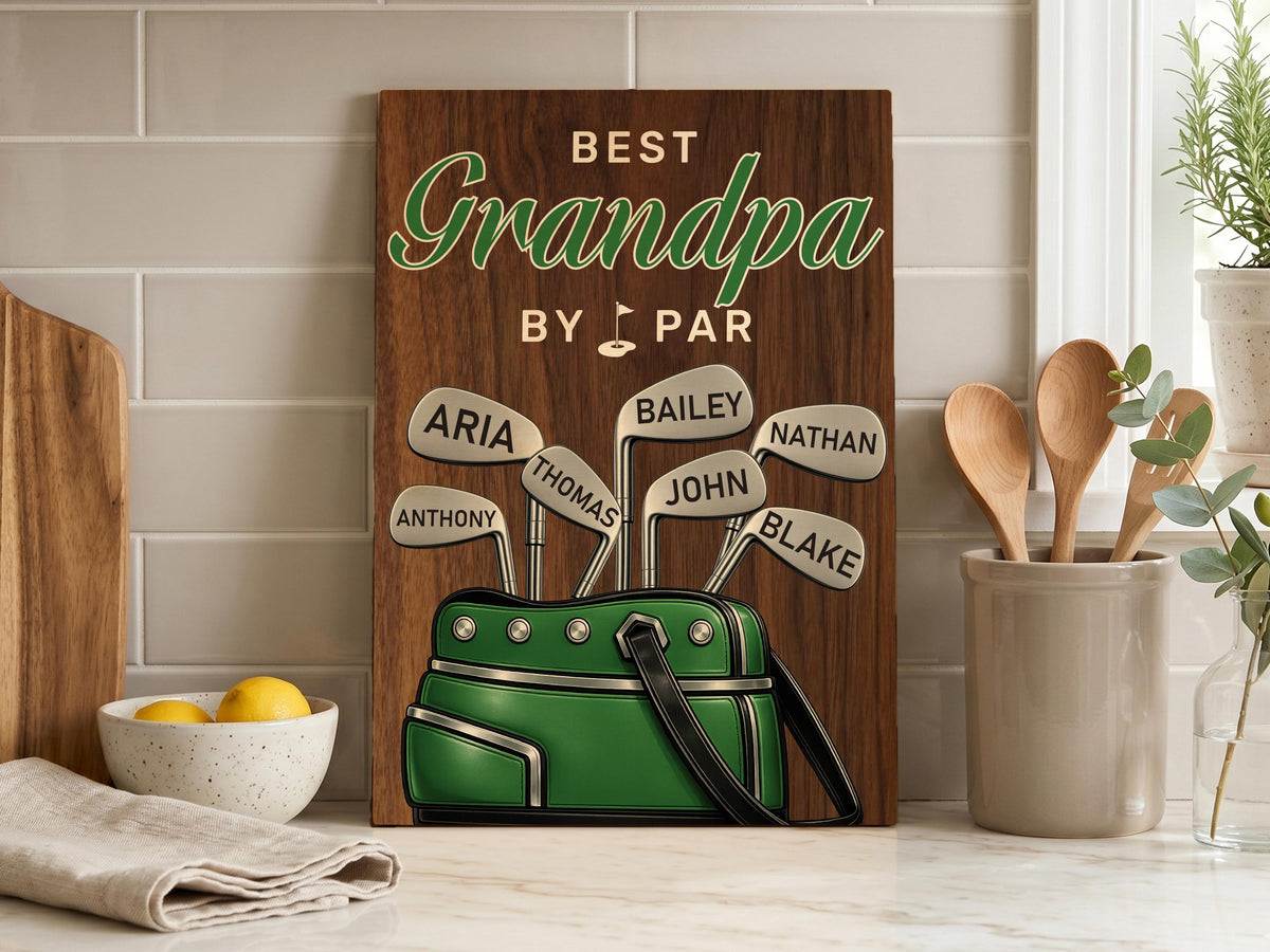 Personalized Dad or Grandpa Golf Sign, Best Dad by Par Fathers Day Golfing Gift for Daddy, Custom Golf Plaque, Grandparent Golf Lover Gift