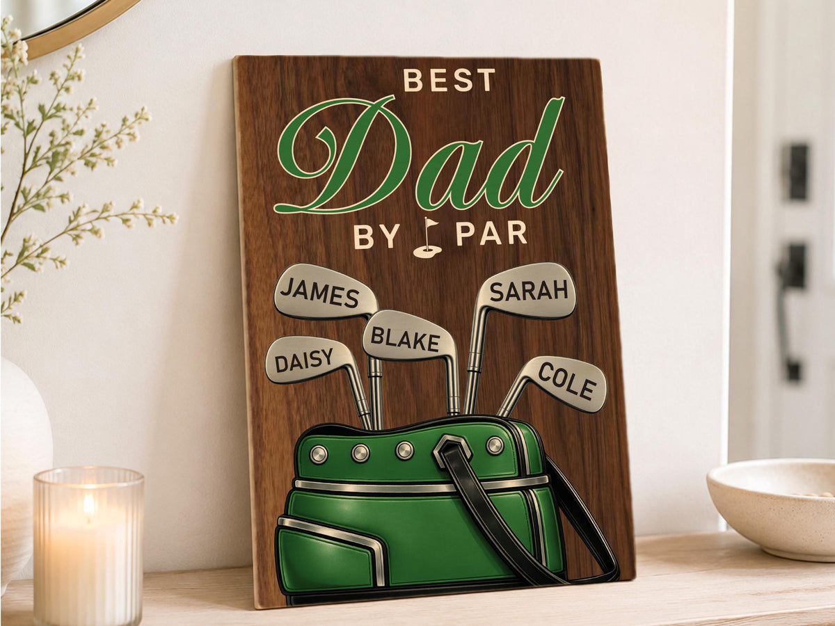Personalized Dad or Grandpa Golf Sign, Best Dad by Par Fathers Day Golfing Gift for Daddy, Custom Golf Plaque, Grandparent Golf Lover Gift