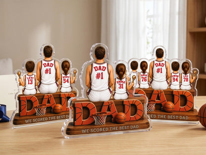 Personalized Basketball Dad Gift, We Scored The Best Dad Sign, 2D Acrylic Plaque with Kids Names, Father's Day Gift for Grandpa Husband
