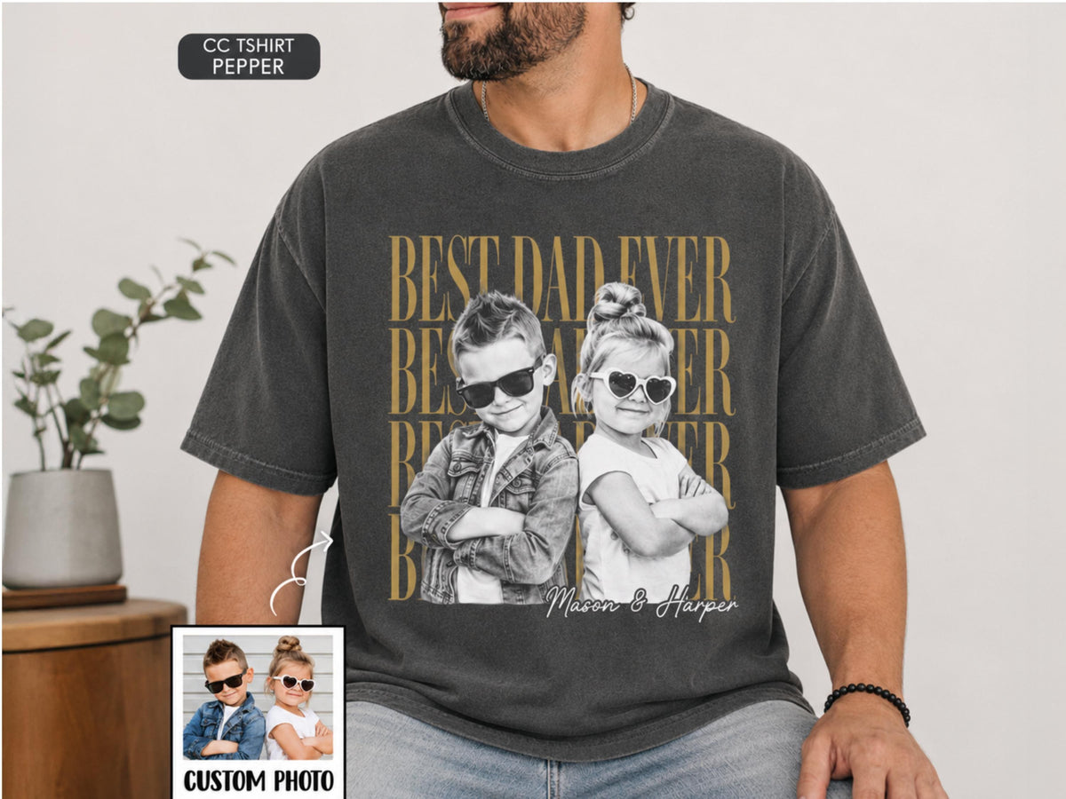 Custom Father Shirt with Vintage Photo, Personalized Father's Day Shirt with Kids Photo, Dad Shirt, New Dad Gift, Funny Dad Gifts