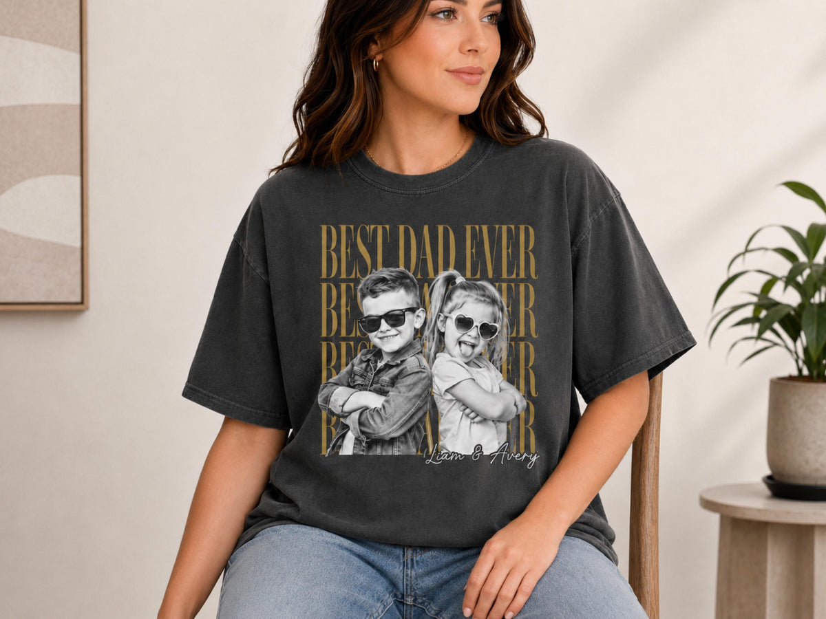 Custom Father Shirt with Vintage Photo, Personalized Father's Day Shirt with Kids Photo, Dad Shirt, New Dad Gift, Funny Dad Gifts