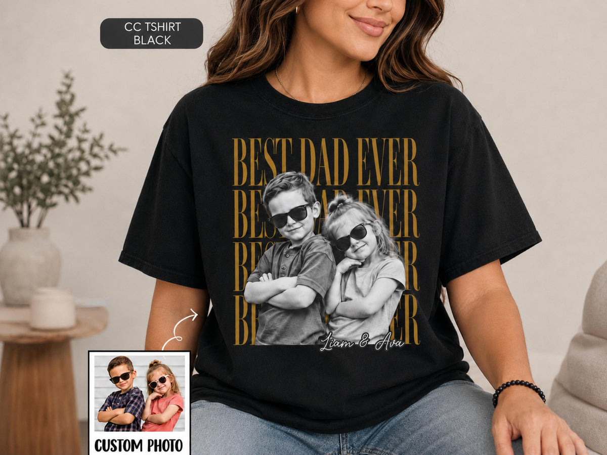 Custom Father Shirt with Vintage Photo, Personalized Father's Day Shirt with Kids Photo, Dad Shirt, New Dad Gift, Funny Dad Gifts