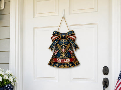 Personalized USA 250 Liberty Bell Sign, Custom Family Name Patriotic Door Hanger, 4th of July Wooden Door Sign, 1776-2026 America Decor