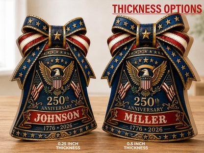 Personalized USA 250 Liberty Bell Sign, Custom Family Name Patriotic Door Hanger, 4th of July Wooden Door Sign, 1776-2026 America Decor
