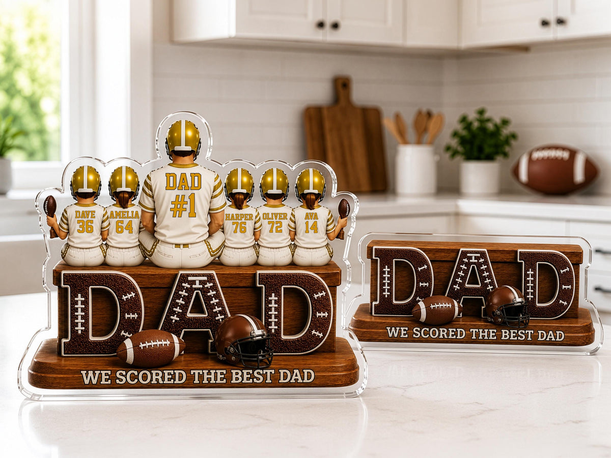 Personalized Dad Football Gift, We Caught the Best Dad Football Sign, Father's Day Gift for Dad, 2D Acrylic Plaque for Husband, Grandpa Gift