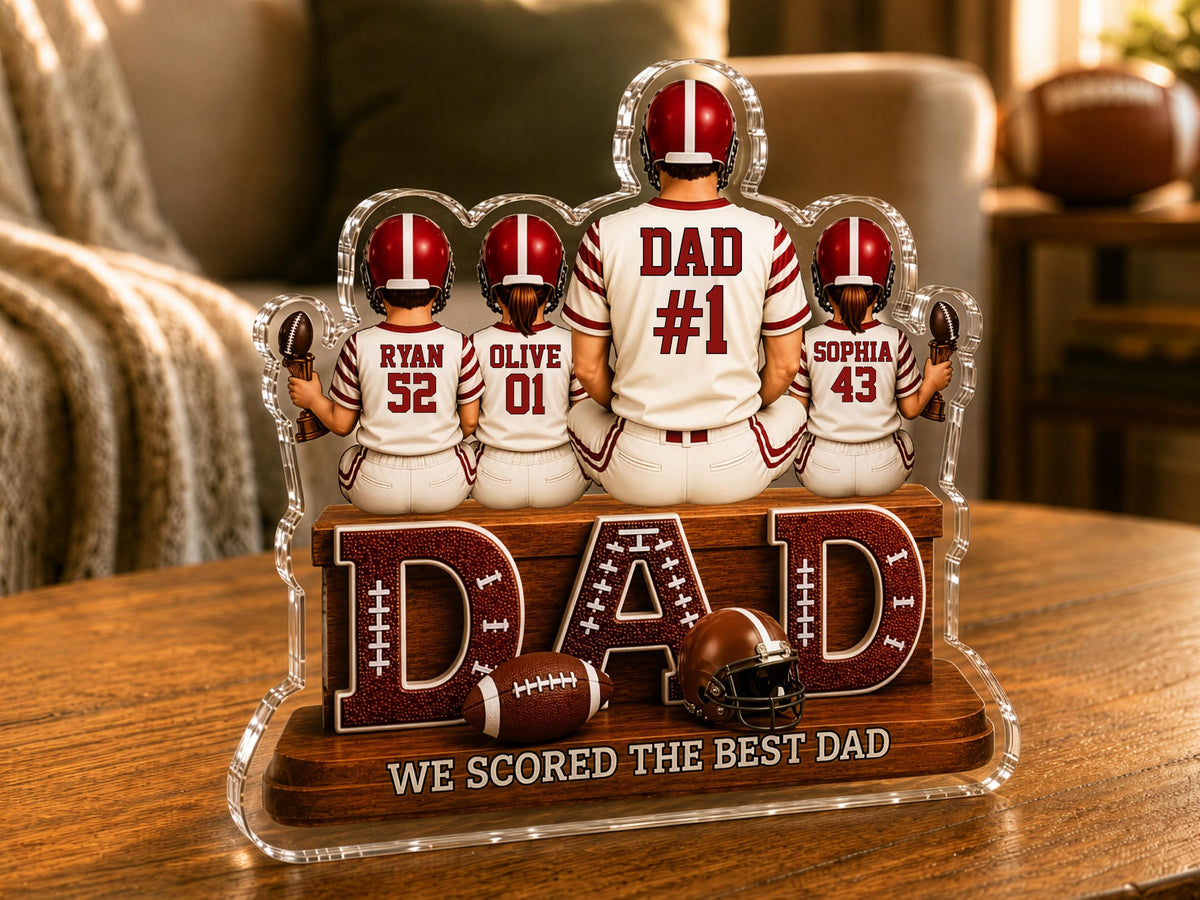 Personalized Dad Football Gift, We Caught the Best Dad Football Sign, Father's Day Gift for Dad, 2D Acrylic Plaque for Husband, Grandpa Gift