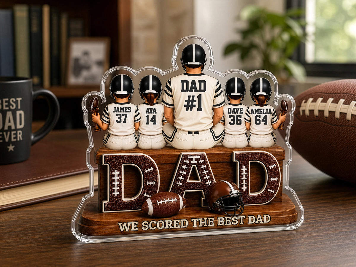 Personalized Dad Football Gift, We Caught the Best Dad Football Sign, Father's Day Gift for Dad, 2D Acrylic Plaque for Husband, Grandpa Gift