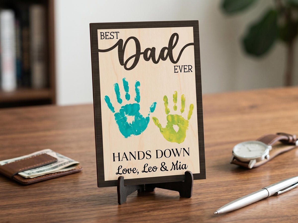Personalized Hands Down Best Dad Ever Sign, Father's Day Gift for Dad Grandpa, DIY Handprint Wooden Sign, Dad Gift from Kids