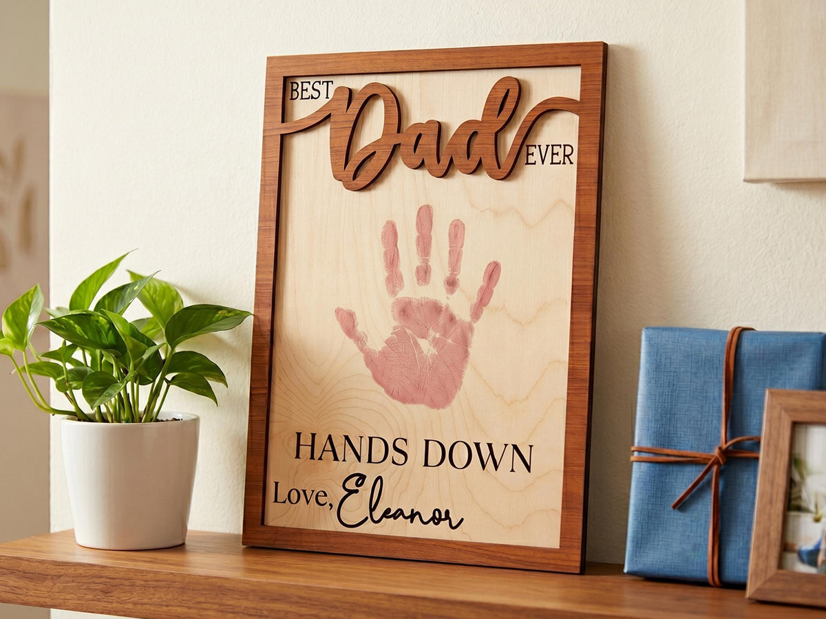 Personalized Hands Down Best Dad Ever Sign, Father's Day Gift for Dad Grandpa, DIY Handprint Wooden Sign, Dad Gift from Kids