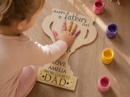 Dad Gift from Kids, Hands Down Best Dad Ever Sign, Personalized Father's Day Handprint Trophy, Kids Keepsake Wood Sign for Daddy Grandpa