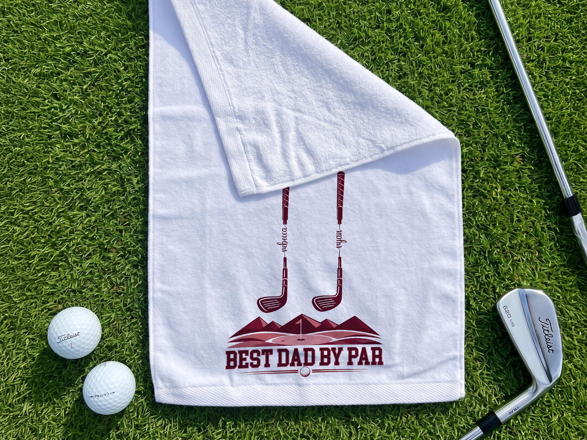 Personalized Golf Towel for Dad, Best Dad By Par Gift with Kids Names, Custom Father’s Day Golf Gift for Dad Grandpa, Golf Lover Gift