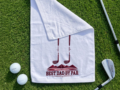 Personalized Golf Towel for Dad, Best Dad By Par Gift with Kids Names, Custom Father’s Day Golf Gift for Dad Grandpa, Golf Lover Gift
