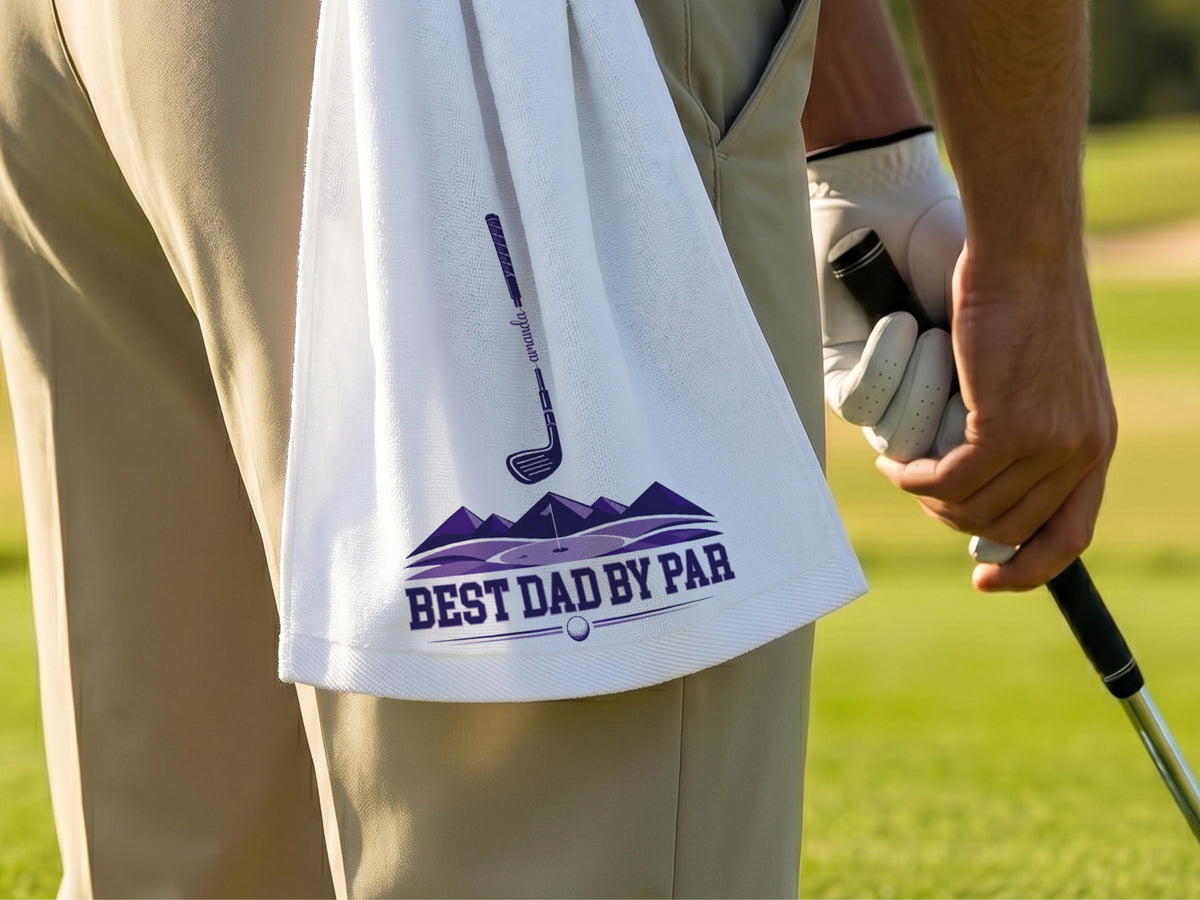 Personalized Golf Towel for Dad, Best Dad By Par Gift with Kids Names, Custom Father’s Day Golf Gift for Dad Grandpa, Golf Lover Gift
