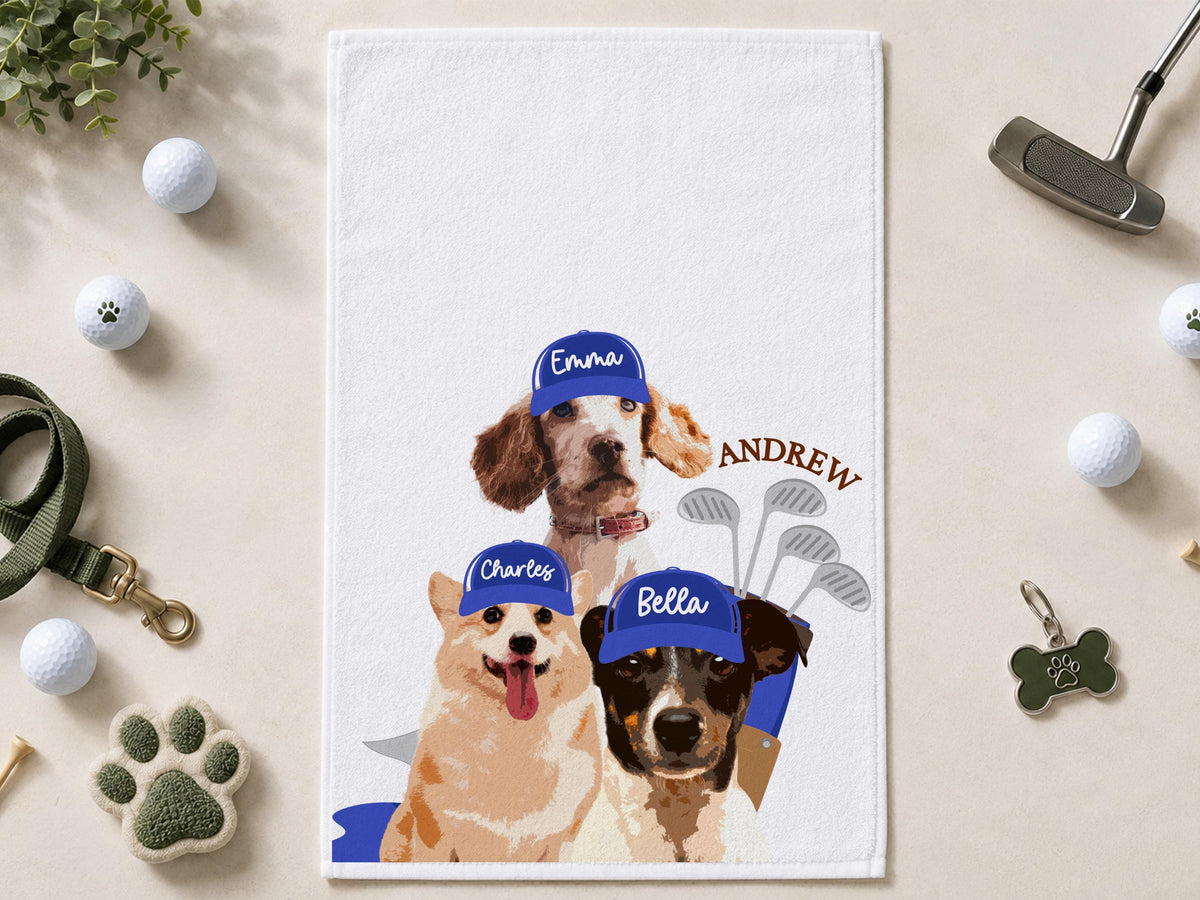 Custom Pet Golf Towel with Pet Photo, Personalized Dog Towels, Custom Cat Golf Towels, Dog Face Photo Golf Towel, Golf Lover Gifts for Dad