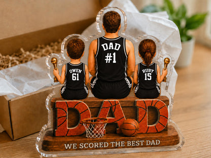 Personalized Basketball Dad Gift, We Scored The Best Dad Sign, 2D Acrylic Plaque with Kids Names, Father's Day Gift for Grandpa Husband