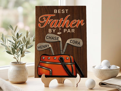 Personalized Dad or Grandpa Golf Sign, Best Dad by Par Fathers Day Golfing Gift for Daddy, Custom Golf Plaque, Grandparent Golf Lover Gift
