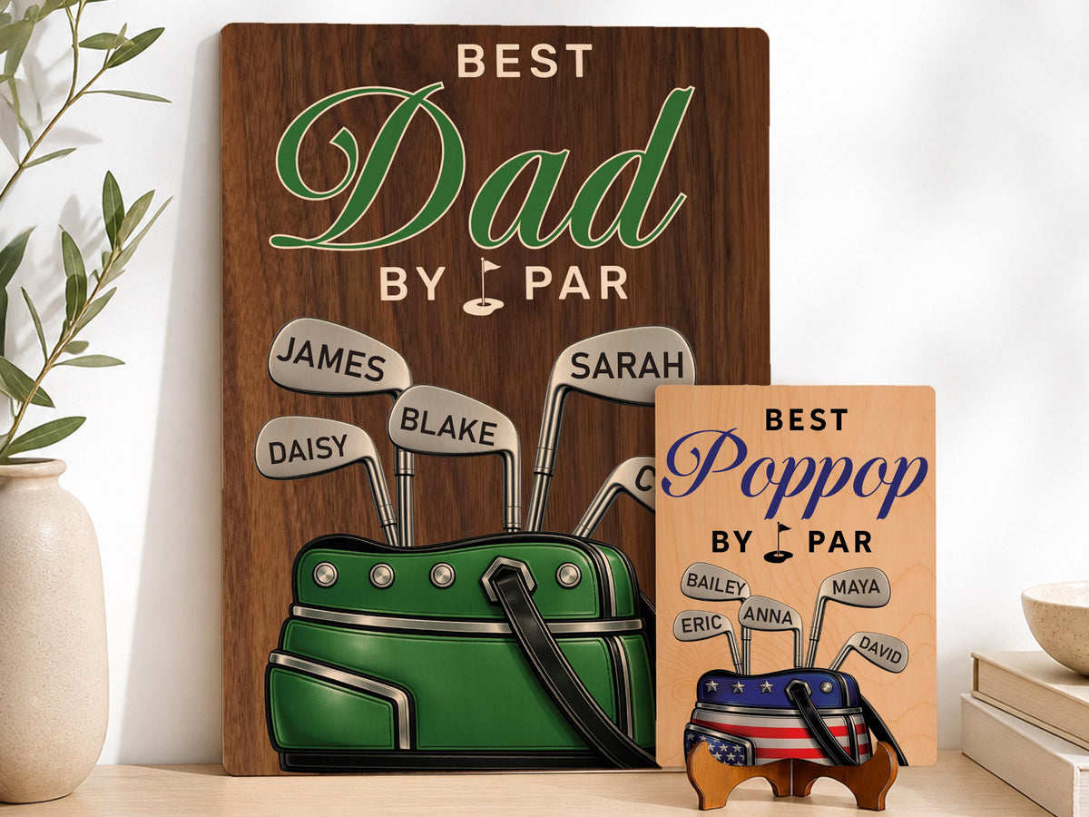 Personalized Dad or Grandpa Golf Sign, Best Dad by Par Fathers Day Golfing Gift for Daddy, Custom Golf Plaque, Grandparent Golf Lover Gift