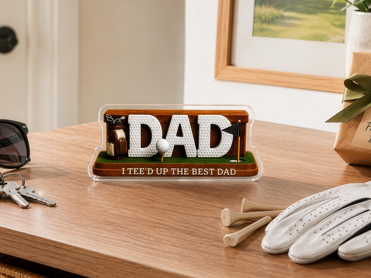 Personalized Dad Golf Gift, I Tee'd up the Best Dad Sign, 2D Acrylic Plaque for Father's Day Golfing Keepsake, Golf Lover Gift, Grandpa Gift