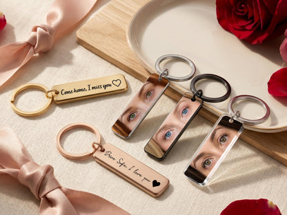Custom Eye Photo Keychain Personalized Gifts for Him, Stainless Steel Keychain, Boyfriend Gifts for Him,  Long-Distance Relationships Gift