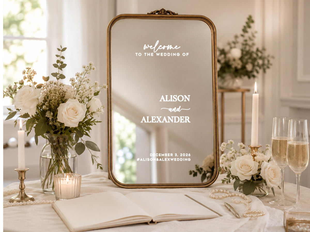 Custom Wedding Mirror Decal, Shower, Parties, Events, Personalized Welcome Sign, Personalized Vinyl Sticker for Mirror, Reception Decor