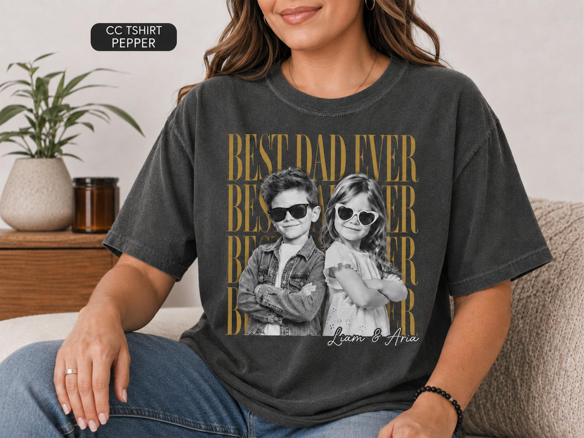 Custom Father Shirt with Vintage Photo, Personalized Father's Day Shirt with Kids Photo, Dad Shirt, New Dad Gift, Funny Dad Gifts