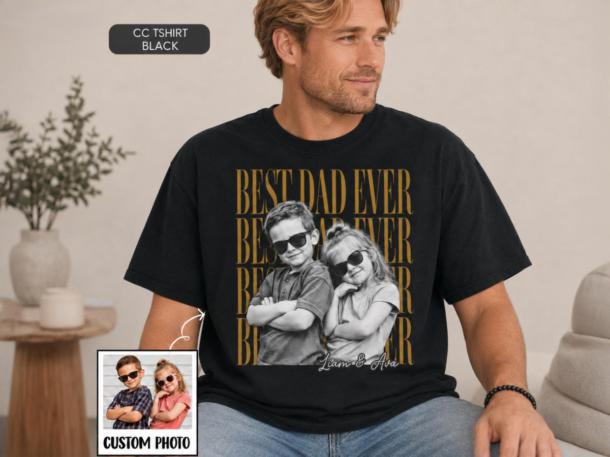 Custom Father Shirt with Vintage Photo, Personalized Father's Day Shirt with Kids Photo, Dad Shirt, New Dad Gift, Funny Dad Gifts