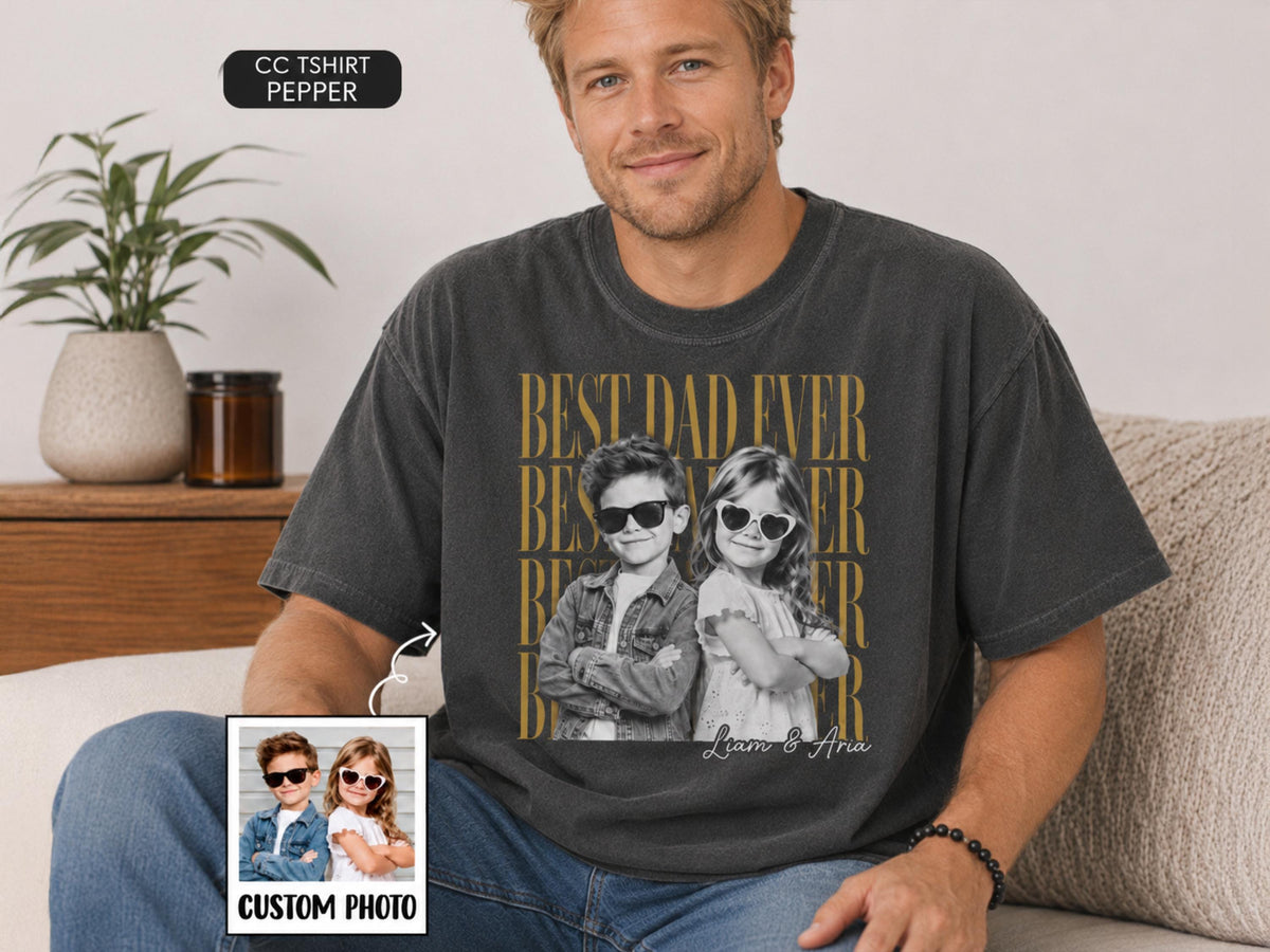 Custom Father Shirt with Vintage Photo, Personalized Father's Day Shirt with Kids Photo, Dad Shirt, New Dad Gift, Funny Dad Gifts